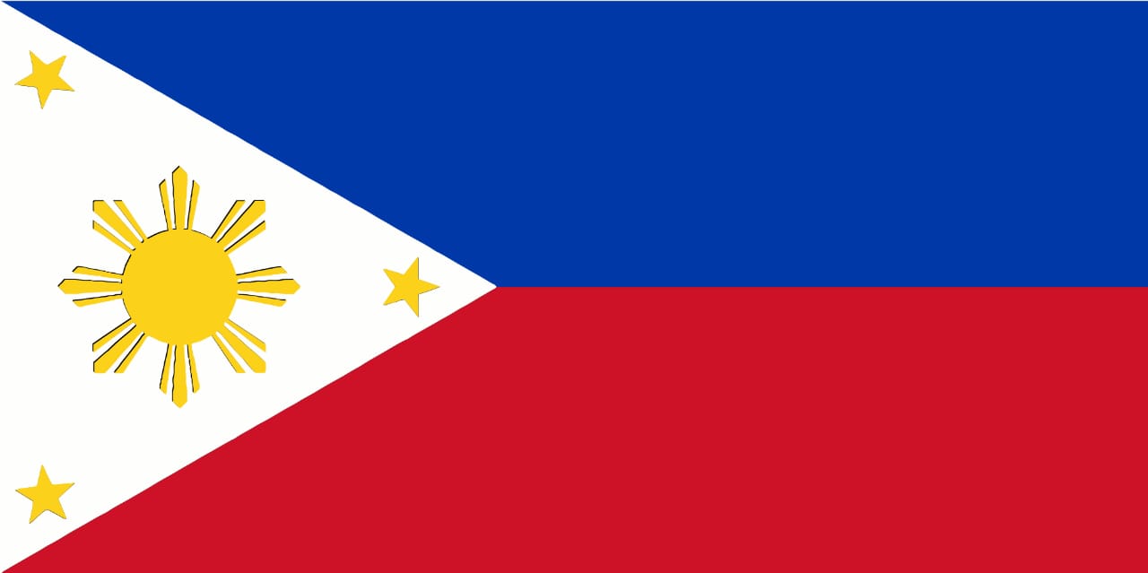 Flag of the Philippines with blue and red background and white triangle with sun