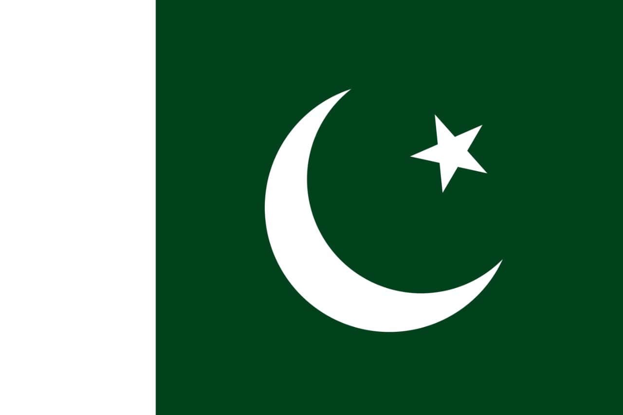 Flag of Pakistan with dark green background and white crescent and star
